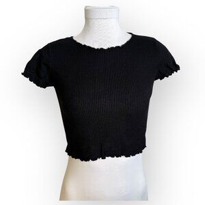 Brandy Melville Cropped‎ Black Lettuce Hem Top